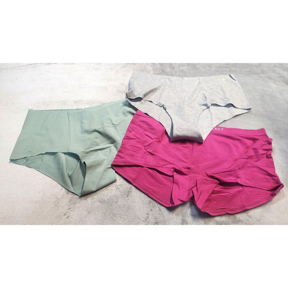 NWT VICTORIA'S SECRET‎ 3 Pack XL Green Grey Pink No Show Cheeky Panties